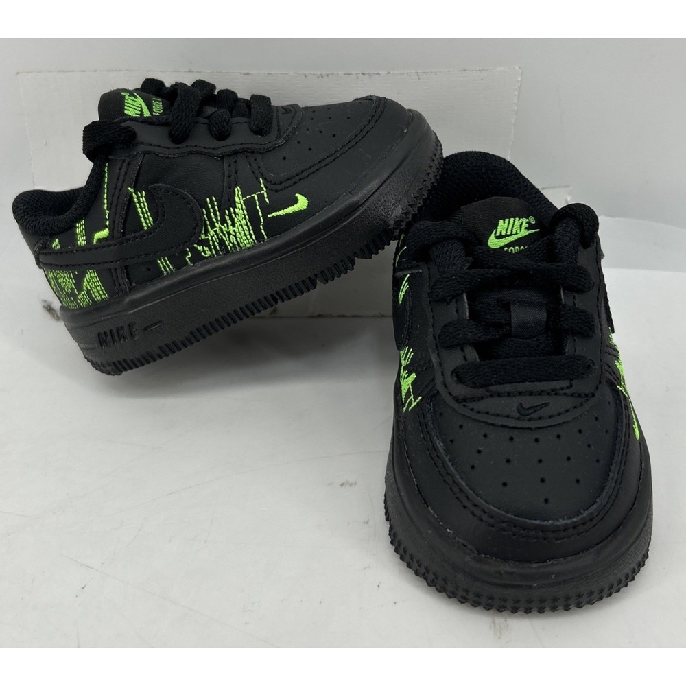Nike Force 1 Low LV8 Sneakers IM7996-001 Black With Green Toddler Size 3C